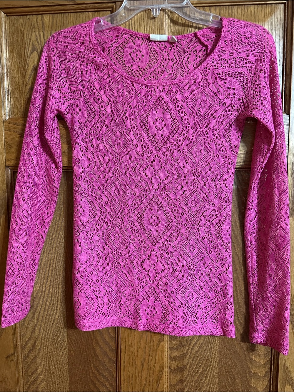 Mudd Hot Pink Crochet Lace Long-Sleeve Top